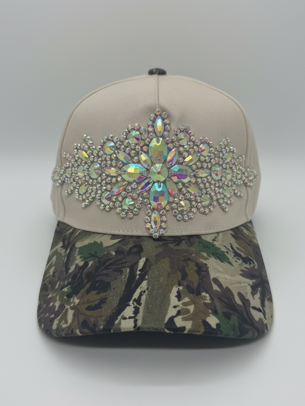 Boutique Camo Brim Aurora Rhinestone Embellished Baseball Cap